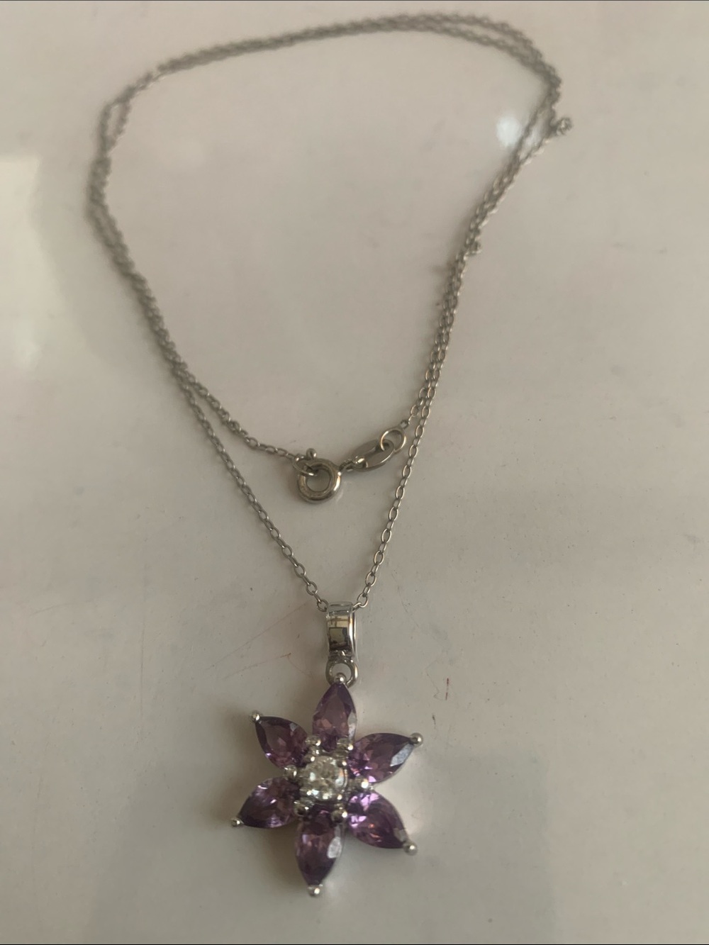Sterling Silver Amethyst Flower Pendant Necklace